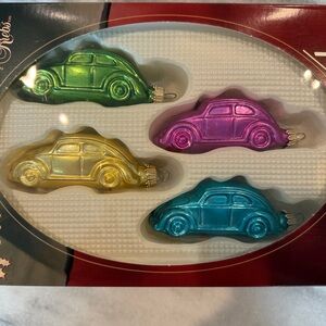 Vintage Christmas by Krebs VW Volkswagen Beetle Car Christmas Ornaments 4 In Box